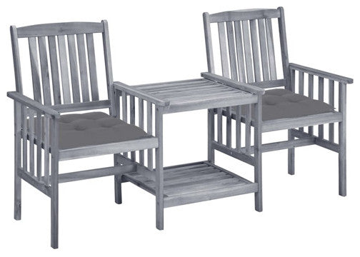 vidaXL Patio Chair Outdoor Chair with Tea Table and Cushions Solid Acacia Wood
