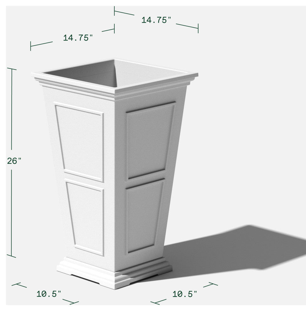 Veradek Brixton Tall Planter, White, 26 Inch, 2 Pack