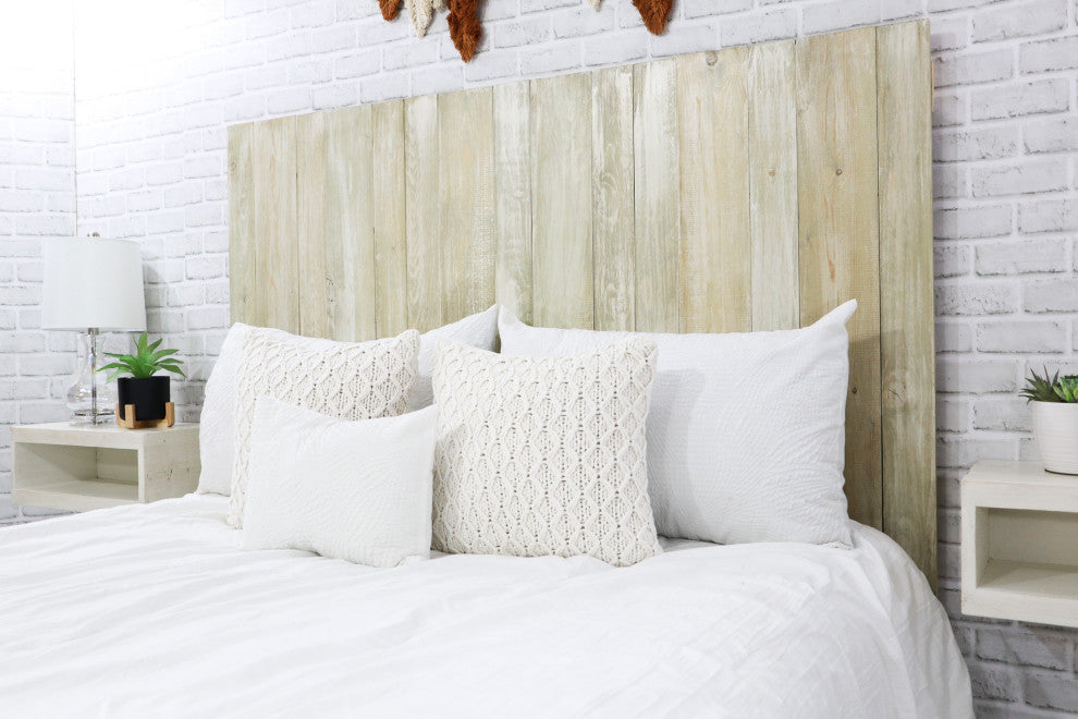 Solid Wood Headboard with Smooth Natural Wood Grain, Wall Mounted, Farmhouse, Sagewash, Queen