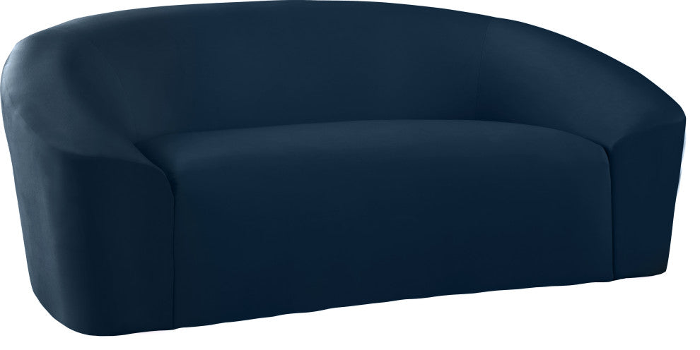 Riley Velvet Upholstered Rounded Loveseat, Navy