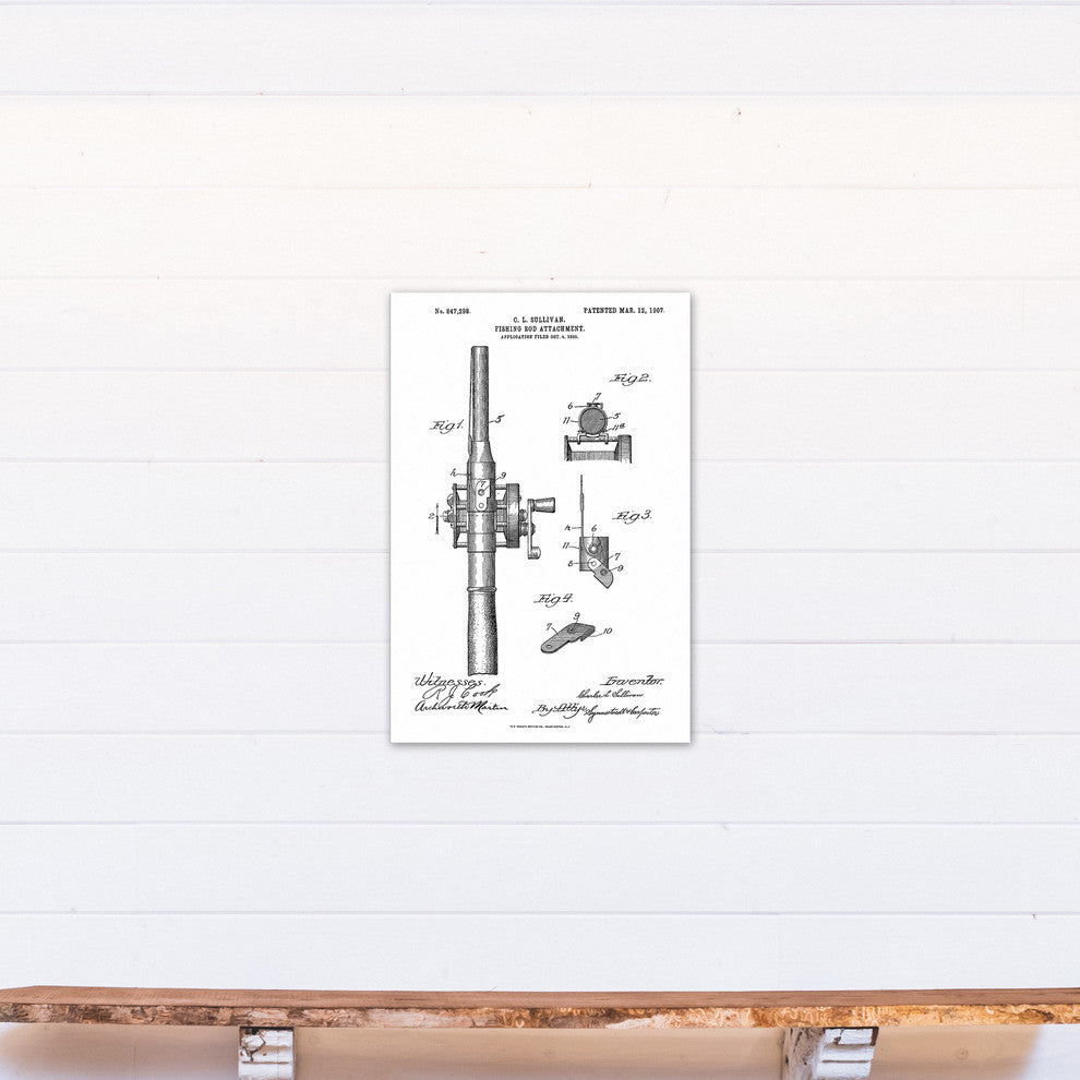 Vintage Fishing Rod Patent 20"x30" Print on Canvas