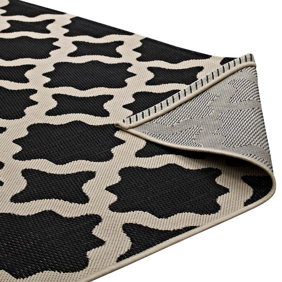 Cerelia Moroccan Trellis 9x12 Indoor and Outdoor Area Rug, Black and Beige