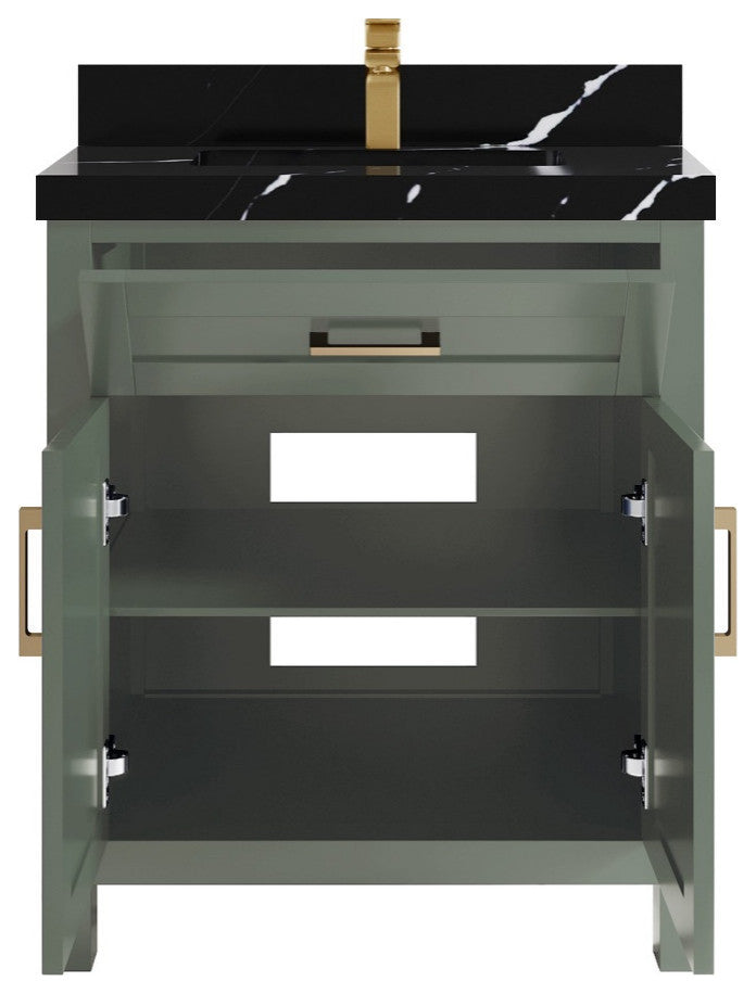 Cambridge 30" Single Sink Bath Vanity in Evergreen 2" Calacatta Black