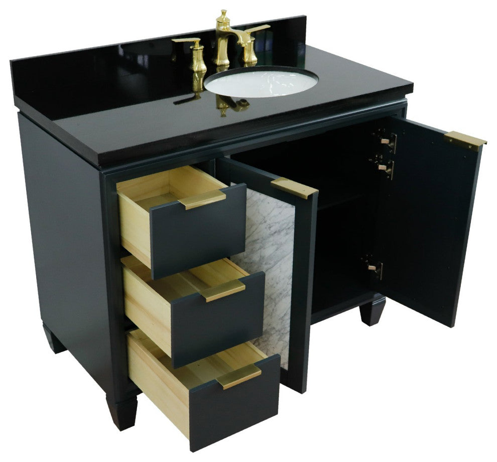 43" Single Vanity, Dark Gray Finish With Black Galaxy