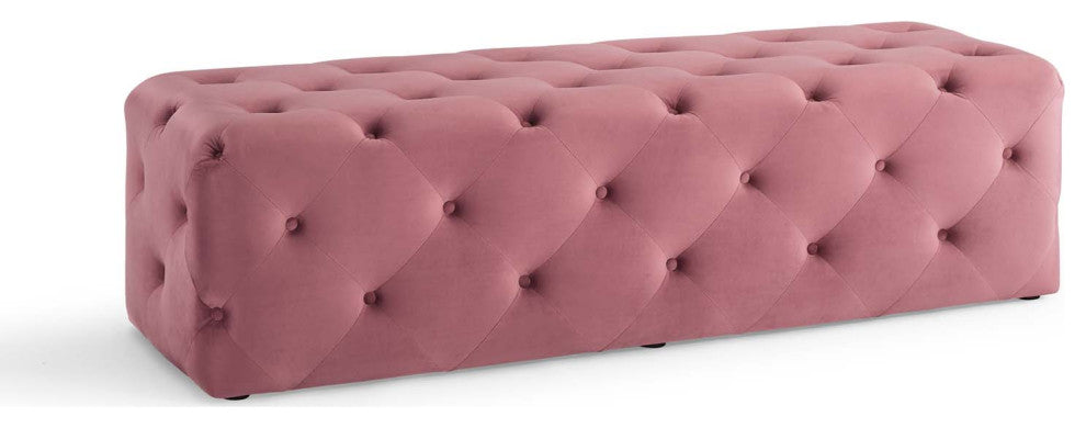 Tufted Accent Chair Bench, Velvet, Pink, Modern, Living Lounge Hotel Hospitality