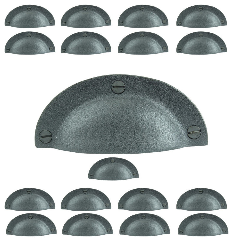 Cabinet Drawer Bin Pulls Black Iron Cup 4" W x 1 3/4" H Pack of 18
