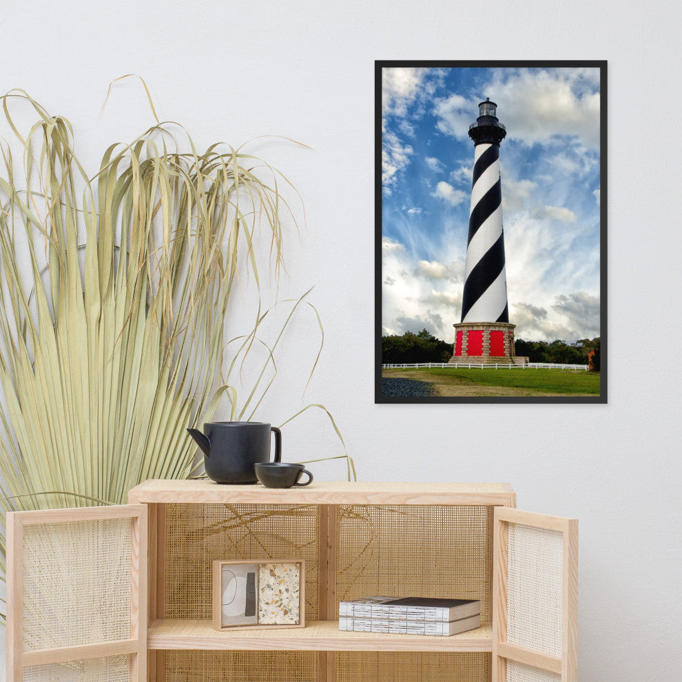 Cape Hatteras Lighthouse Coastal Landscape Framed Photo Paper Wall Art Prints, Black, 24" X 36"