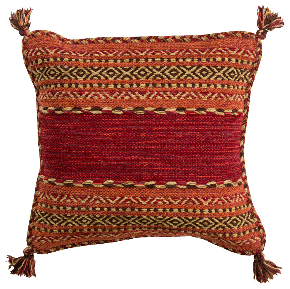 Surya Trenza TZ-003 20"x20" Pillow Kit, Red/Brown/Burnt Orange/Mustard