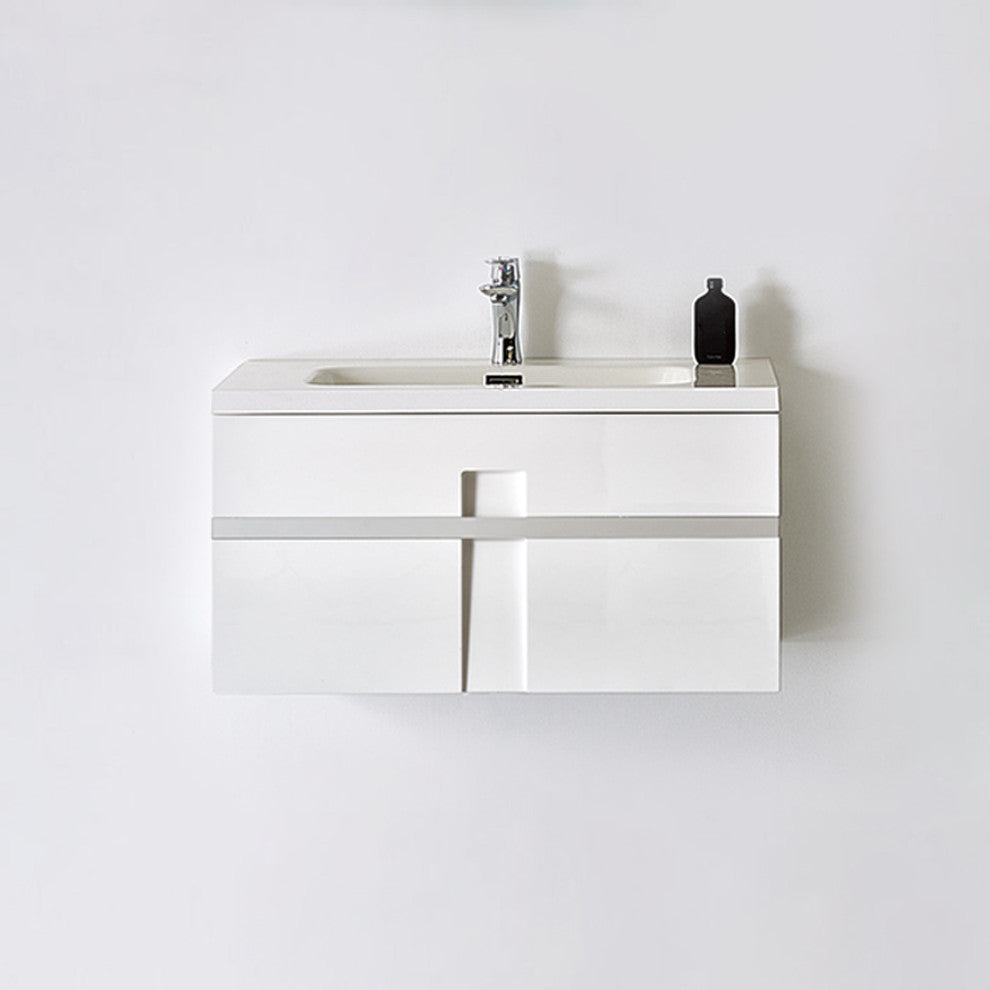 Mino White Wall Mounted Modern Single Bathroom Vanity, 40", Vanity, Sink