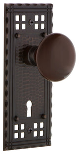 Craftsman With Keyhole Single Dummy Porcelain Knob, Brown