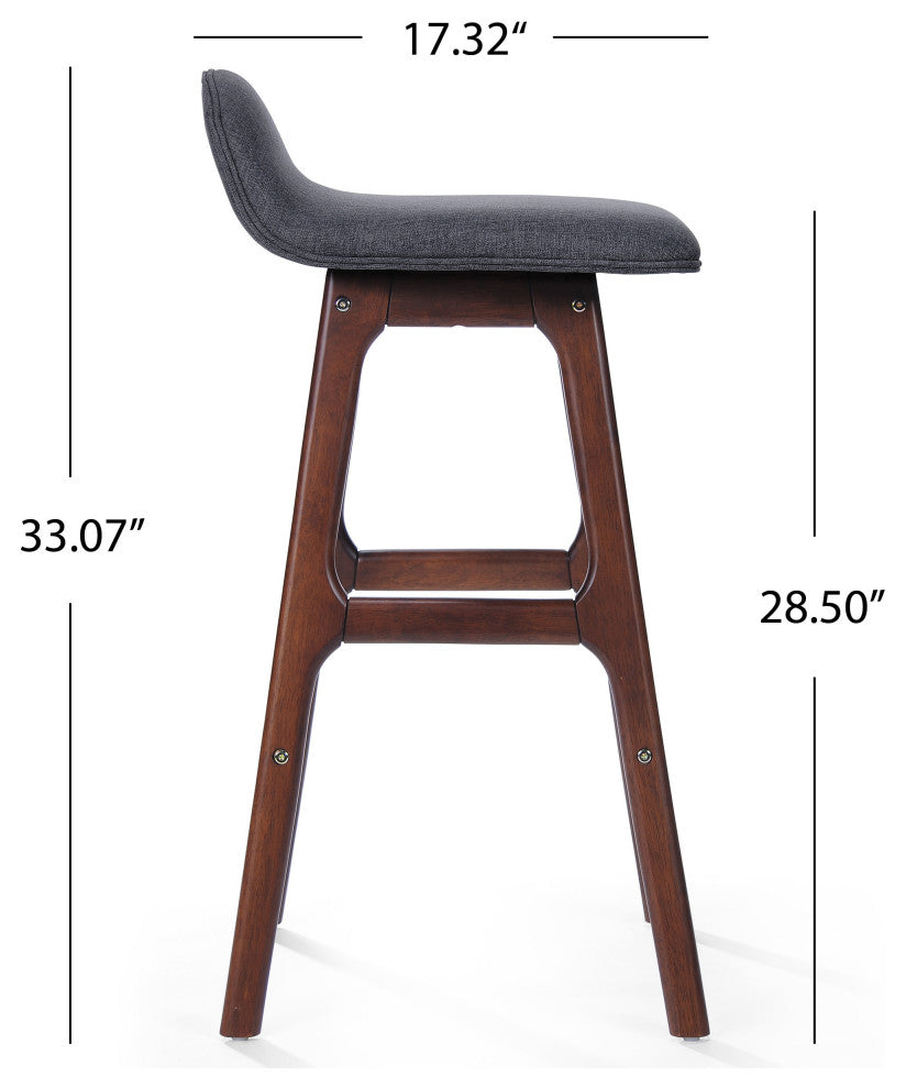 GDF Studio Tolle Mid Century Design Low Back Fabric Bar Chair, Set of 2, Charcoal Gray