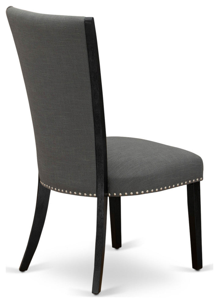 Set Of 2, Dining Room Chairs, Black Wooden Structure, Dark Gotham Grey Seat