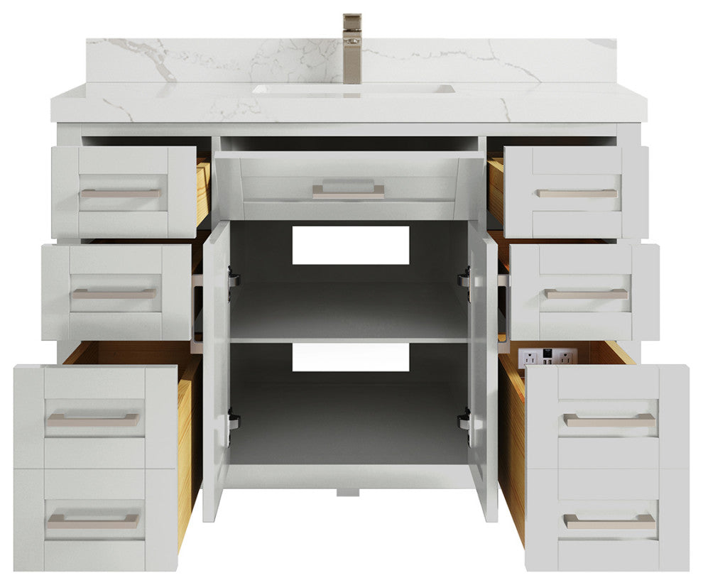 Cambridge 48 Single Sink Bath Vanity in Coventry Gray 2" Calacatta Laza