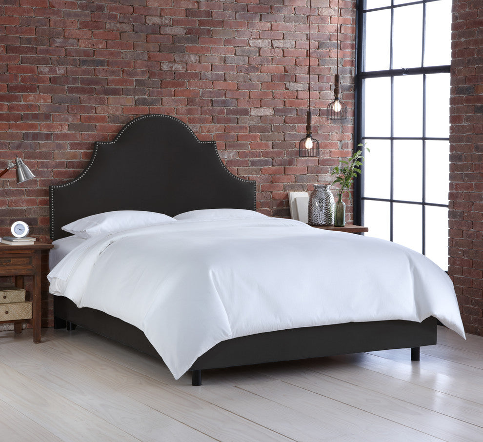 Taylor Nail Button High Arch Notched Bed, Velvet Black, Queen