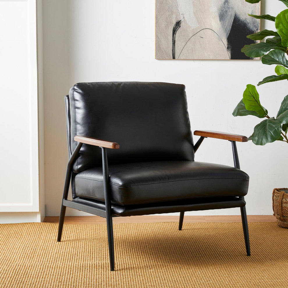 Set of 2 Black Leatherette Accent Armchair
