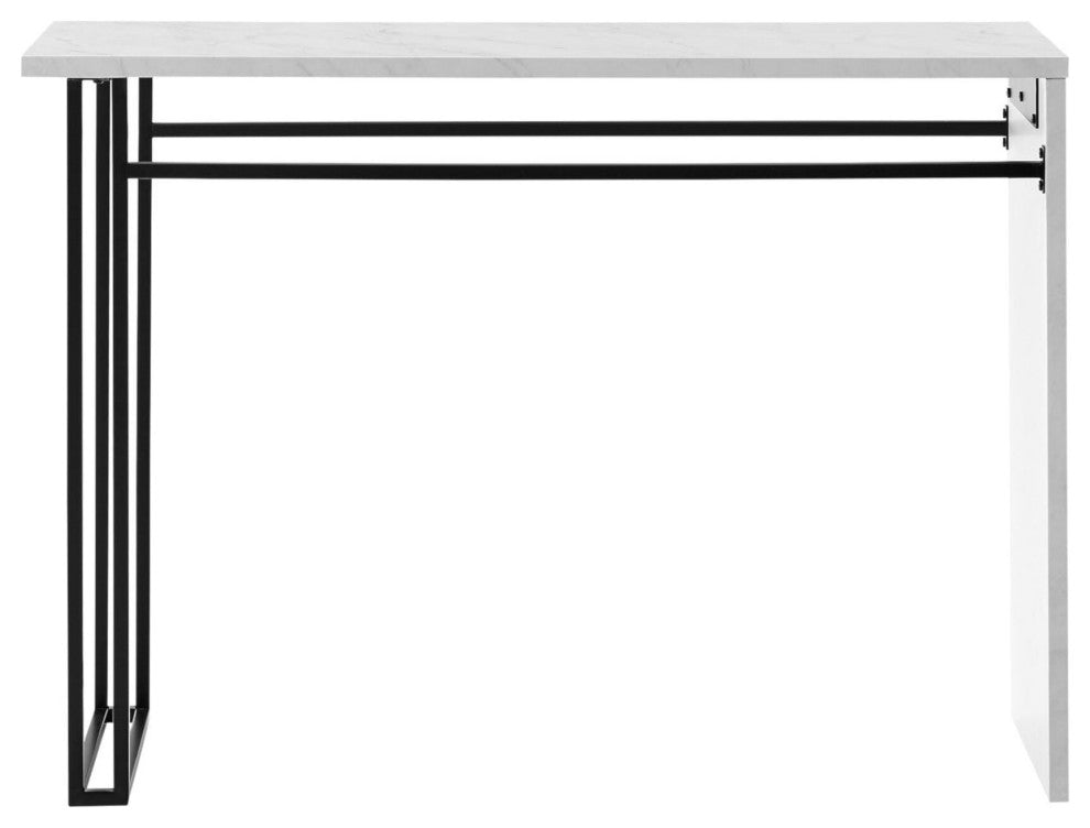 Contemporary Waterfall Metal and Wood Entry Table "“ Faux White Marble