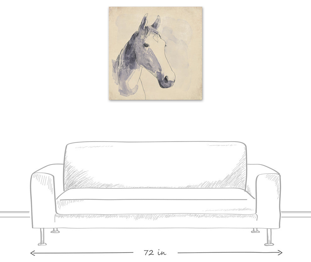Navy Horse Sketch 30x30 Canvas Wall Art