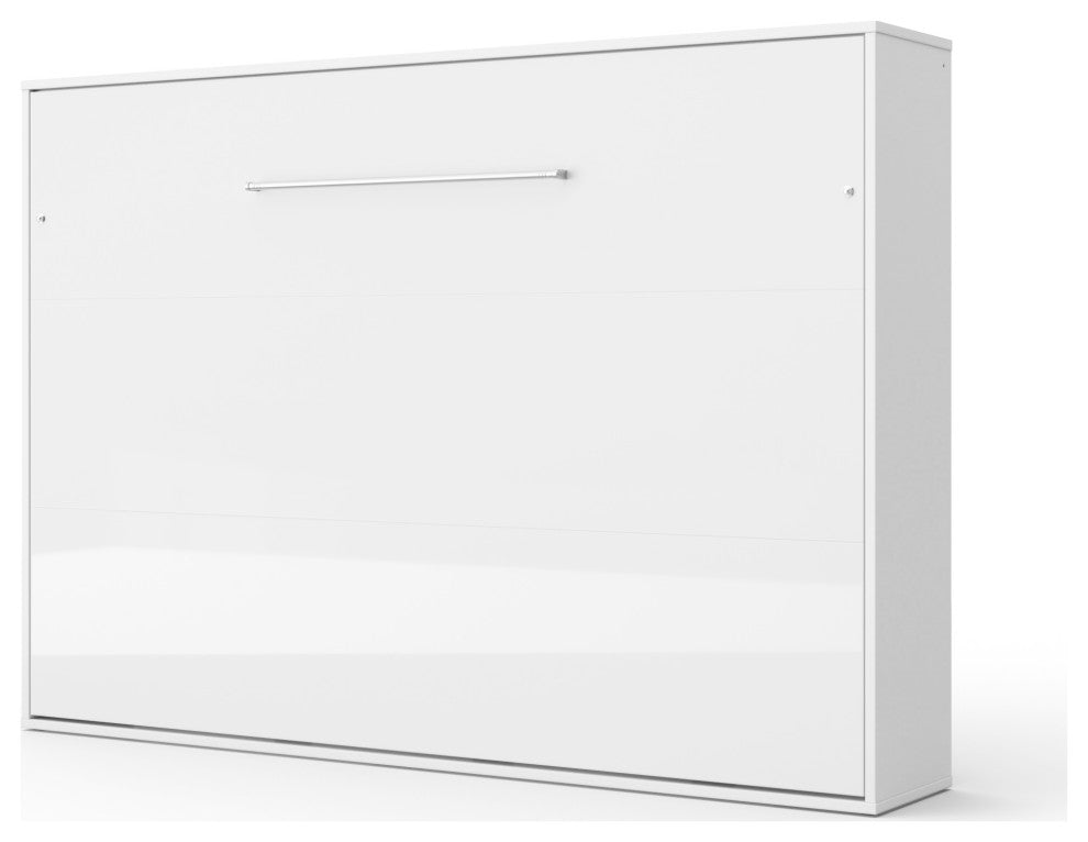 Contempo Horizontal Wall Bed, European Full XL size, White/White Gloss