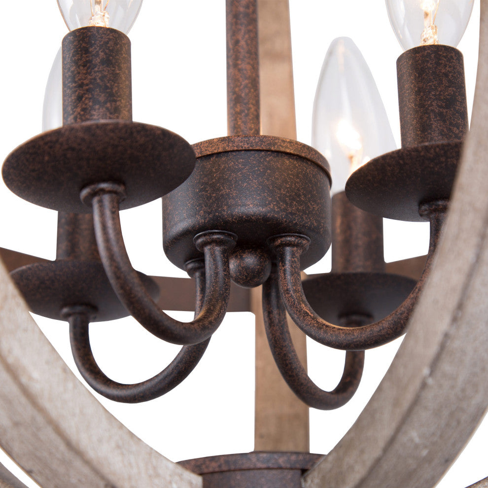 LNC Pitaya 4-Light Farmhouse Antique Wood Lantern Cage Chandelier