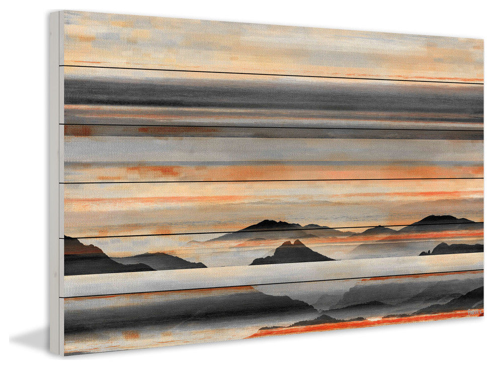 "Desert Mountains" Painting Print on White Wood, 24"x16"