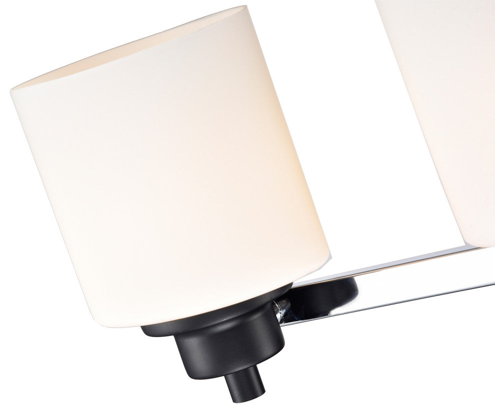 4-Light Black and Chrome Finish Vanity Lights With Etched White Glass Shades