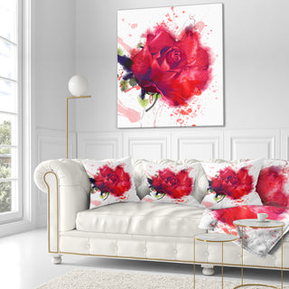 Beautiful Bright Red Rose Floral Throw Pillow, 16"x16"
