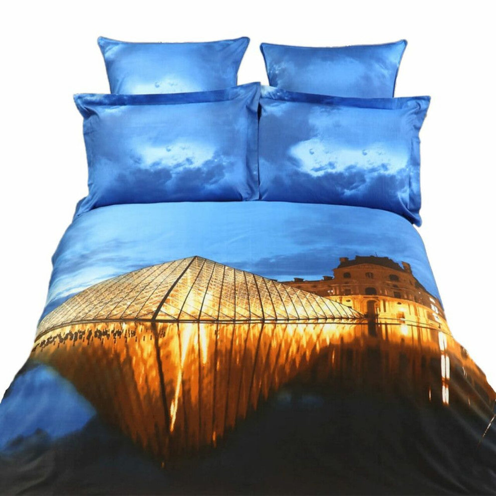 King Size Duvet Cover Sheets Set, Louvre Paris