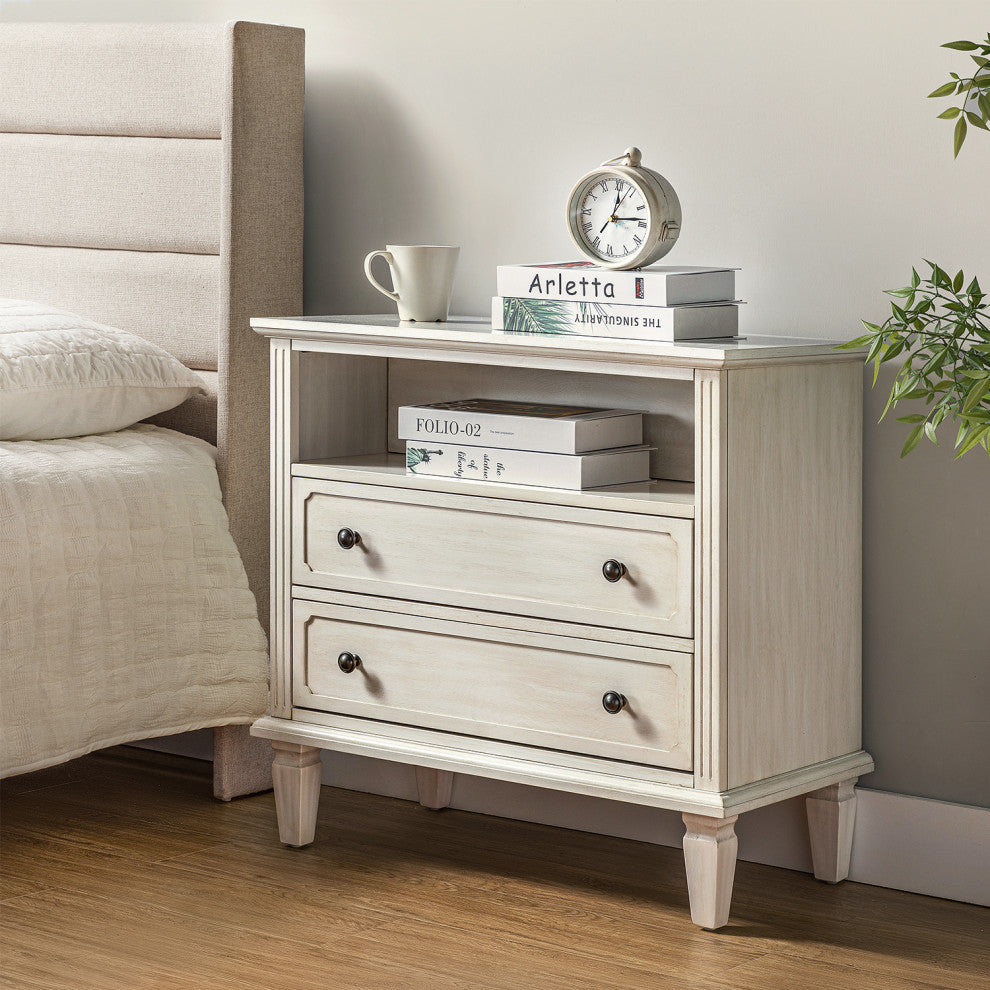 Drawer Solid Wood Nightstand, White, Single