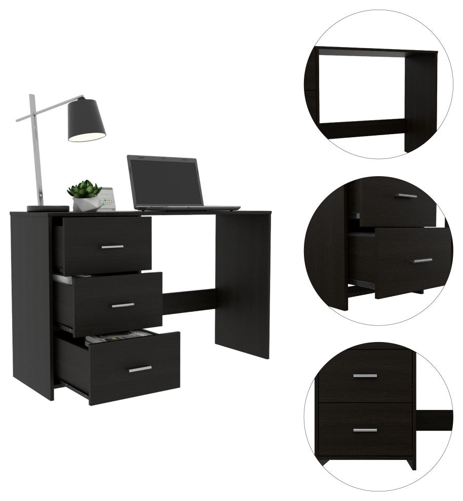 DEPOT E-SHOP Azalea 3 Drawer Writing Desk, Black