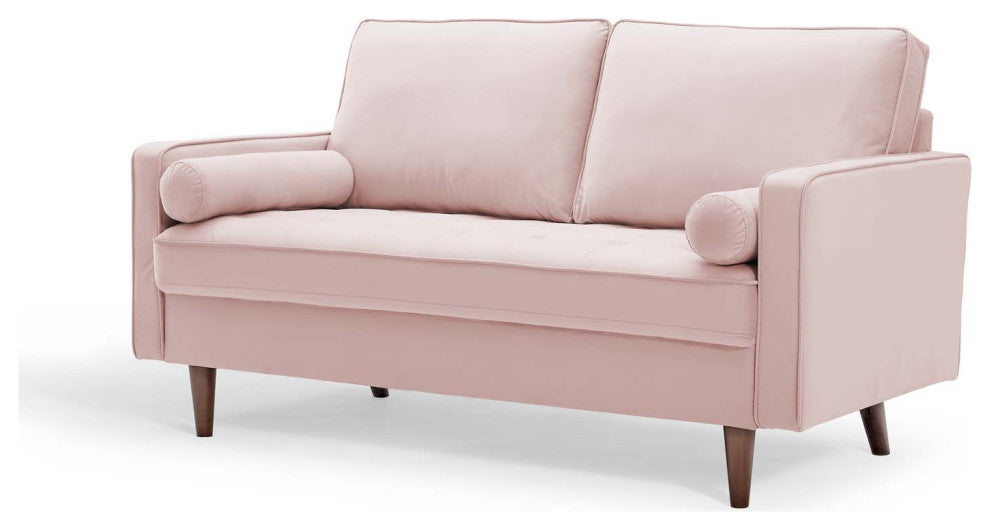 Loveseat Sofa, Velvet, Pink, Modern, Living Lounge Room Hotel Lobby Hospitality