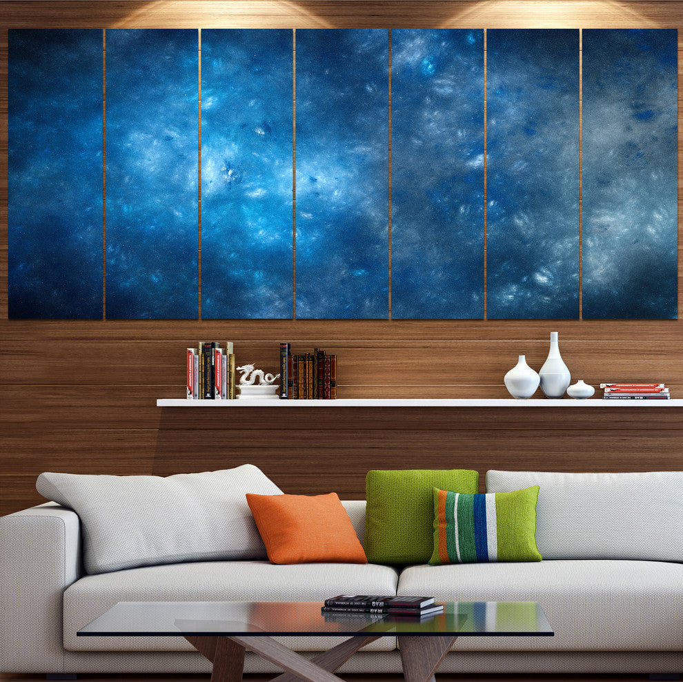 Clear Blue Starry Fractal Sky, Abstract Canvas Art Print, 83"x32", 7 Panels