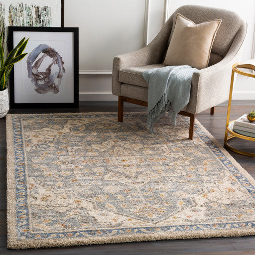 Surya Tuscany TUS-2309 7'10"x10'3" Rug, Denim/Champagne/Brown/White/Aqua/Blue