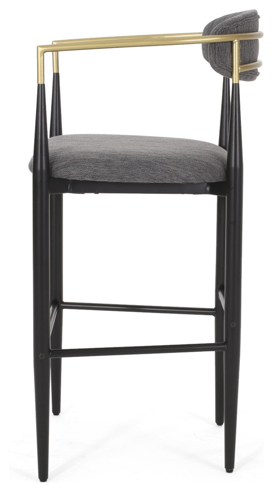 Camas Modern Fabric Upholstered Iron 30" Barstools, Set of 2, Charcoal/Black