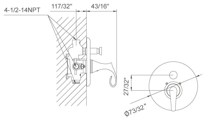Dawn Pressure Balancing Diverter Valve Trim, Chrome