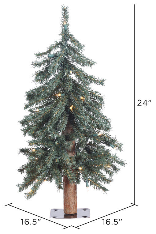 Vickerman Tree With Metal Stand, Tree: Green, Lights: Clear, 2'