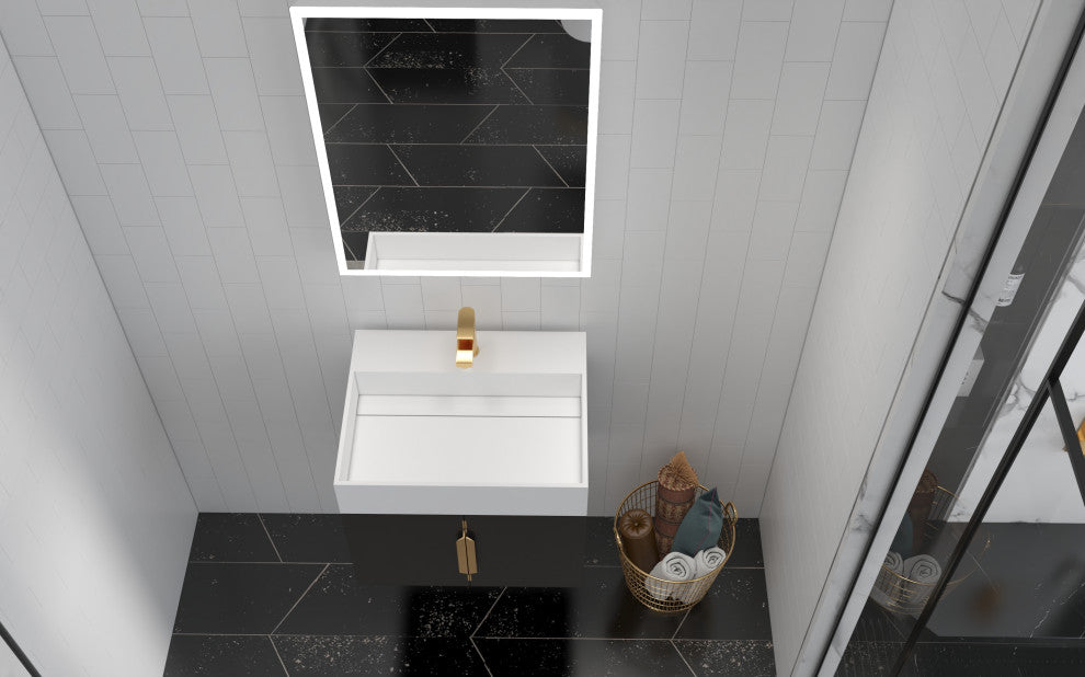 CastelloUSA Amazon 24" Wall Mounted Bathroom Vanity Set, Black, White Top, Gold