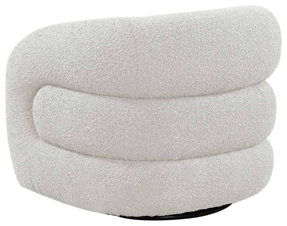 Roxbury Boucle Fabric Upholstered Swivel Accent Chair, Cream