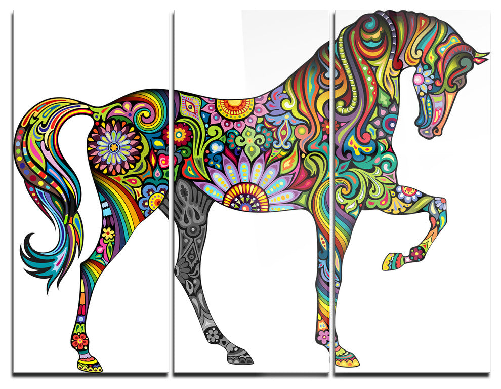 "Cheerful Horse" Digital Metal Wall Art, 3 Panels, 36"x28"