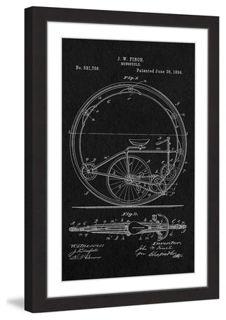 "Monocycle 1894 Black Paper" Framed Painting Print