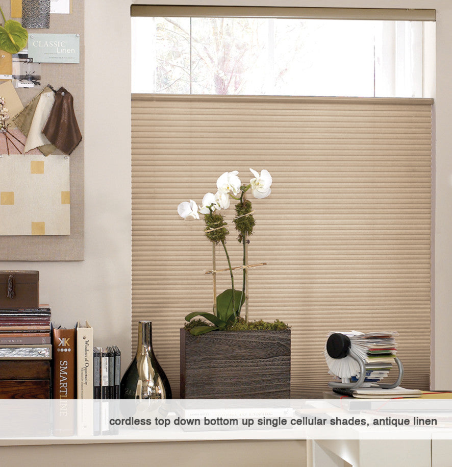 Custom Top Down Bottom Up Cordless Cell Shades, 46"x51", Antique Linen