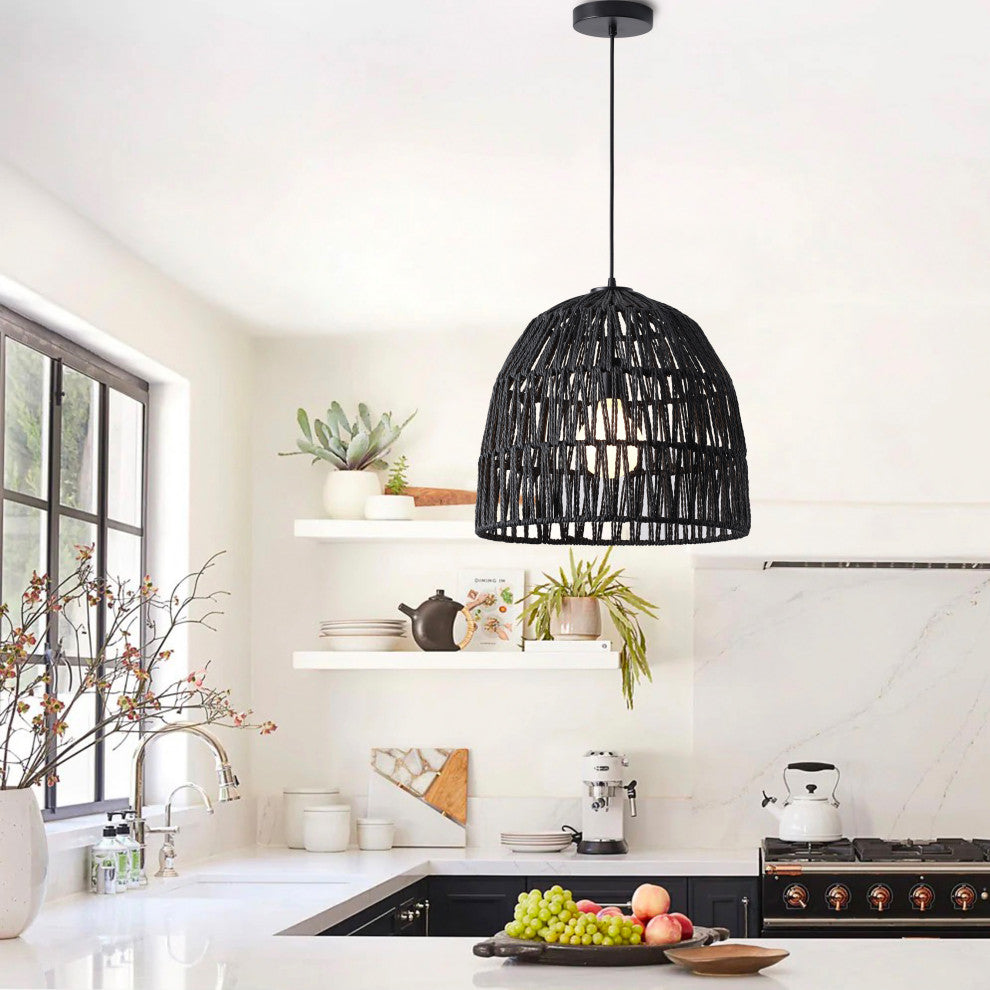 Bohemian Modern Woven Paper Rope/Iron Pendant Light