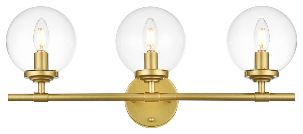 3 Light Brass And Clear Bath Sconce