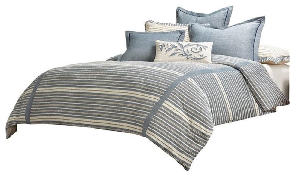 Michael Amini Mills 7-piece Oversized Cotton Queen Duvet Set in Denim Blue
