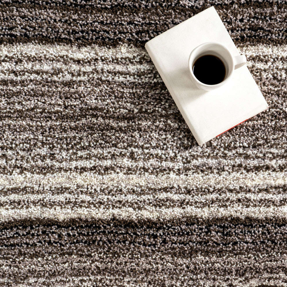 Nuloom Hand-Tufted Striped Shaggy Plush Shag Rug, Grey Multicolor 2'6"x8'Runner