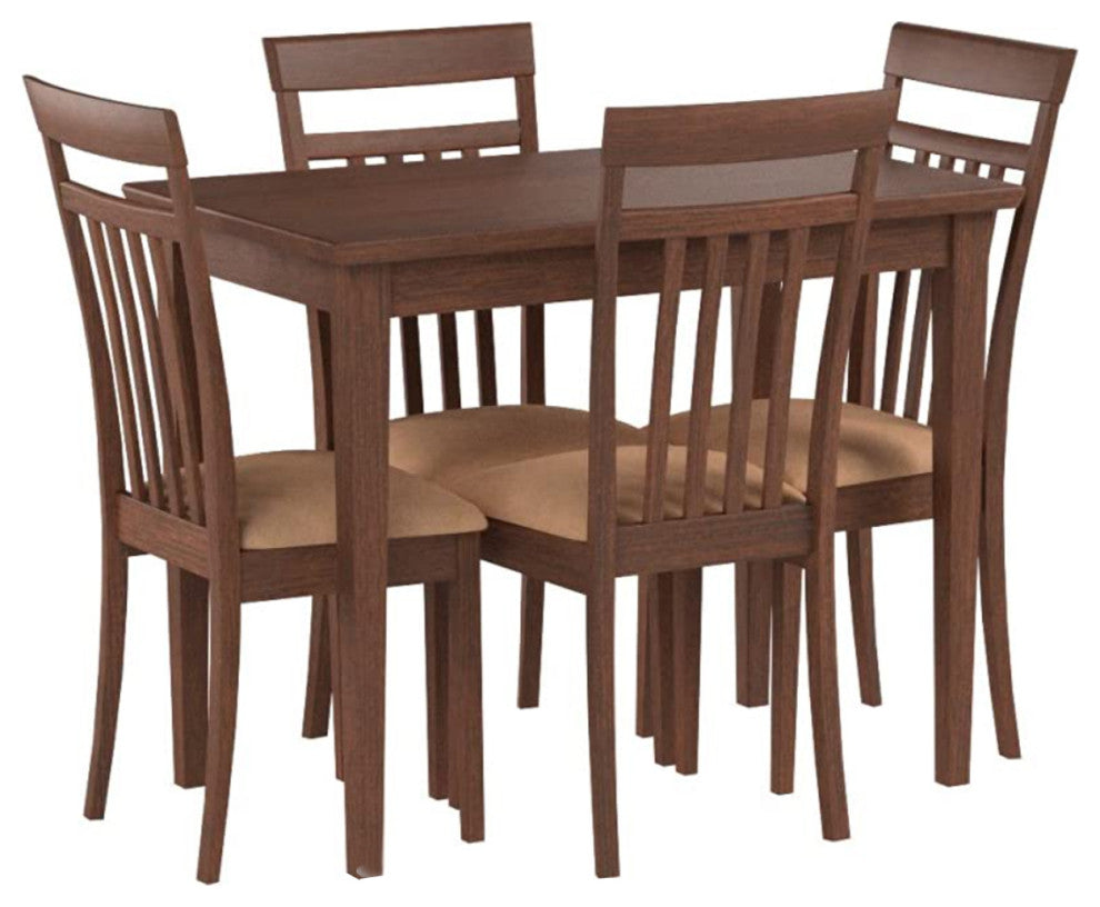 5 Piece Dining Set, Tan and Chestnut