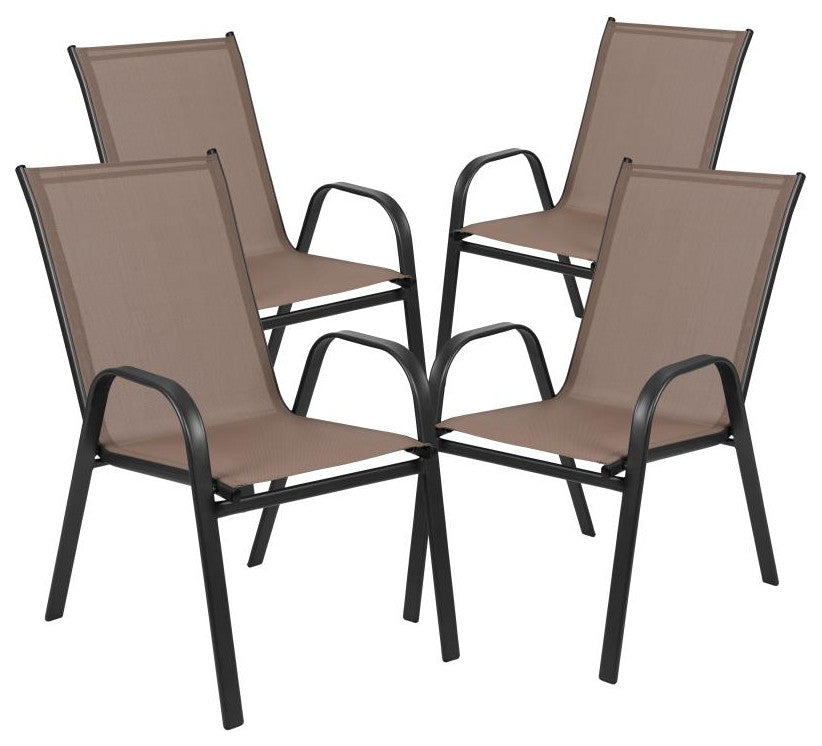 Brazos 5 Pc Outdoor Dining Set - 55" Tempered Glass Patio Table, 4 Stack Chairs,