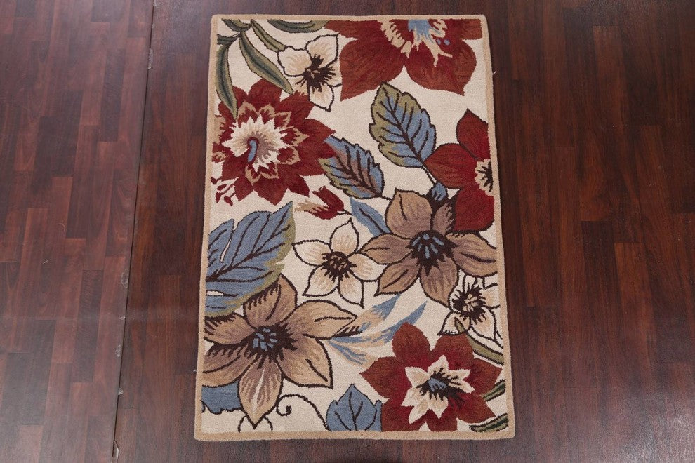 Transitional Hand Tufted Floral Oriental Oushak Area Rug, Multi, 4x6''