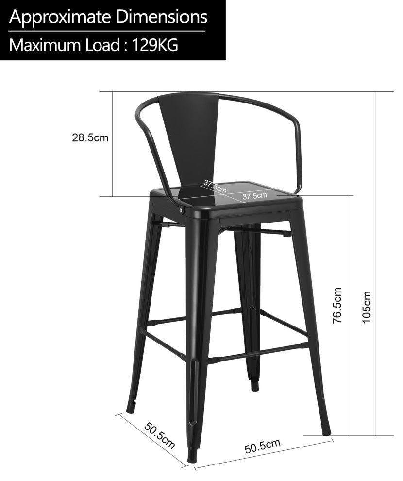 Set of 2 Industrial Splat Back Steel Bar Stools, Black