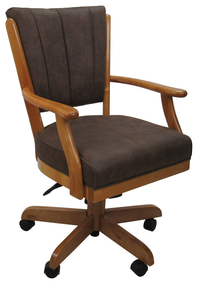 Classic Caster Swivel Dining Chair on Wheels, Solid Wood, Northwest Whiskey - Honey