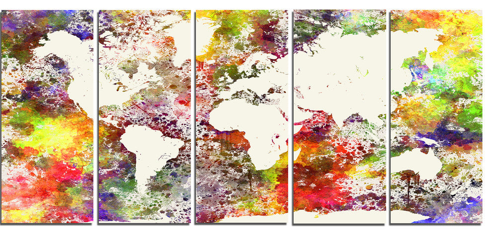 "World Map in Great Colors" Canvas Print, 5 Panels, 60"x28"
